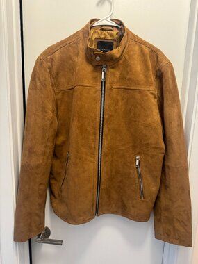 NWT $448 Elie Tahari Men's Goat Suede Leather Jacket camel Sz Medium